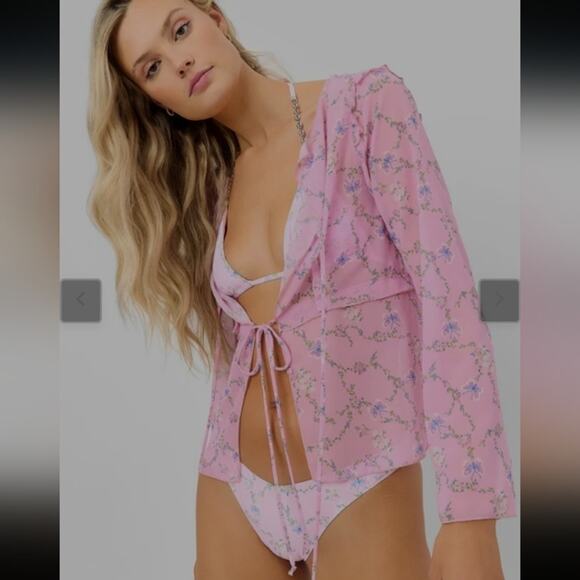 NWT Frankie's Bikinis "Molly" Cottagecore Barbie Ditsy Floral Sheer Top Size S - Picture 3 of 7